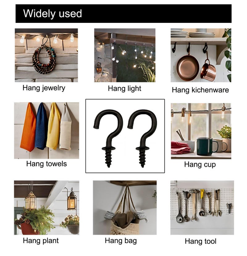IDEALSV Small Black Ceiling Hooks 1/2'' Screw-in Light Hooks DIY Jewelry Hook (60Pack) - Image 3